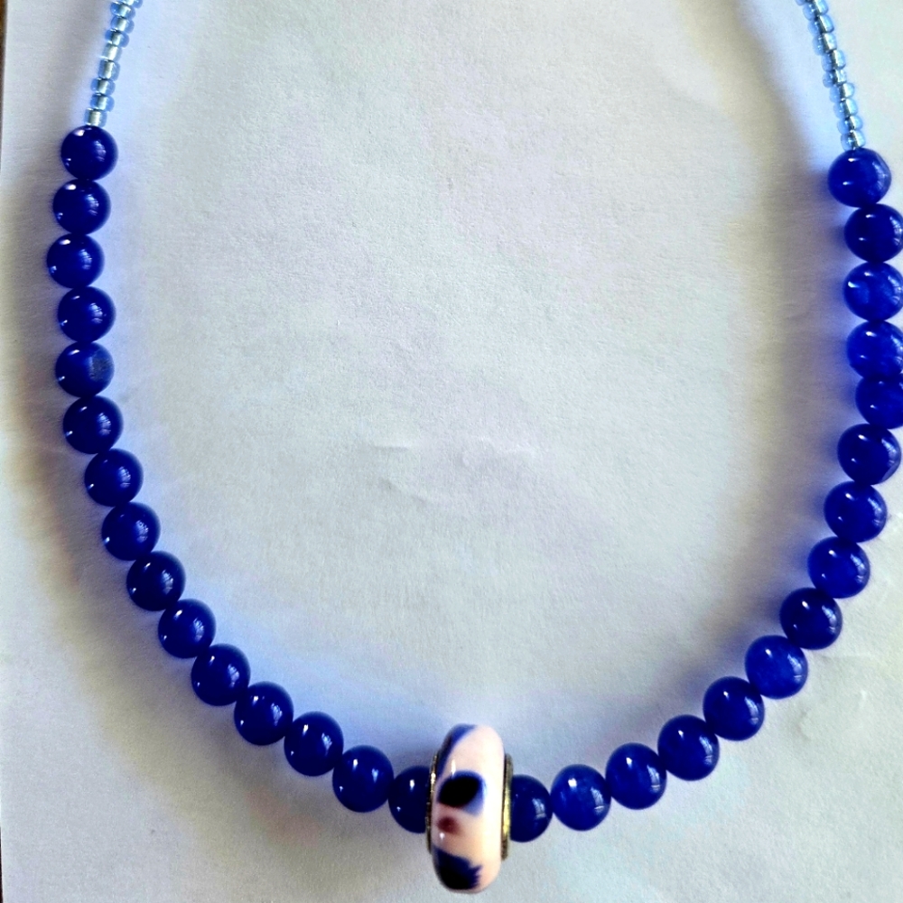 MURANO LAMPWORK CHARM SWAROVSKI BEAD SEED BEAD ACCENT CHOKER 17"NECKLACE